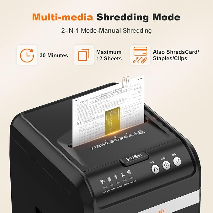 Bonsaii 200-Sheet Auto Feed Micro Cut Heavy Duty Paper Shredder for Office | 60-Min Nonstop Run, P4 High Security, Anti-Jam, 58dB Ultra-quiet, 8.1-Gal Bin with Casters, Large Commercial Shredder C283-A