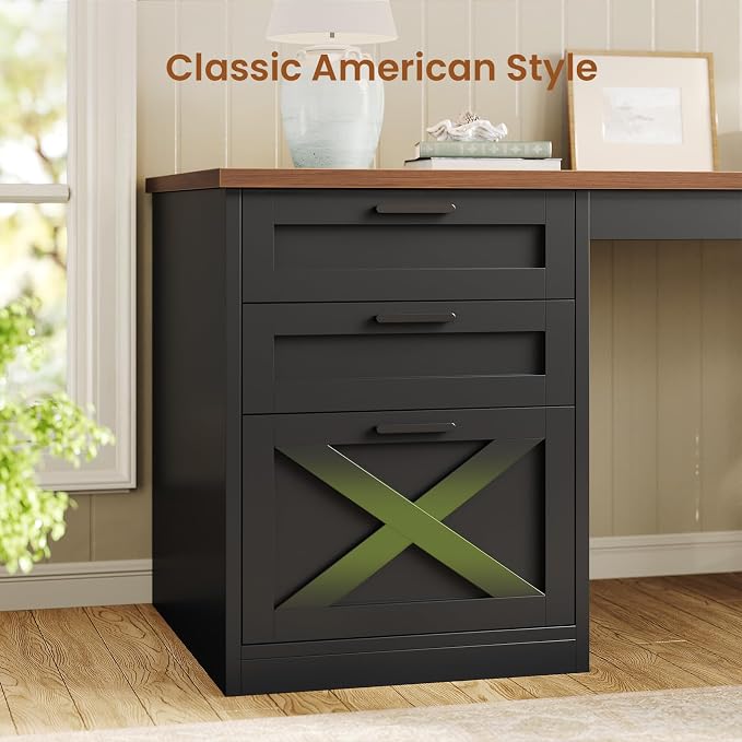 SEDETA 55.1" Farmhouse Office Desk with 3 Drawers for Home Office | Computer Desk with File Drawer & Storage Shelves, Home Office Desk with Power Outlet for Home Office,Black and Brown