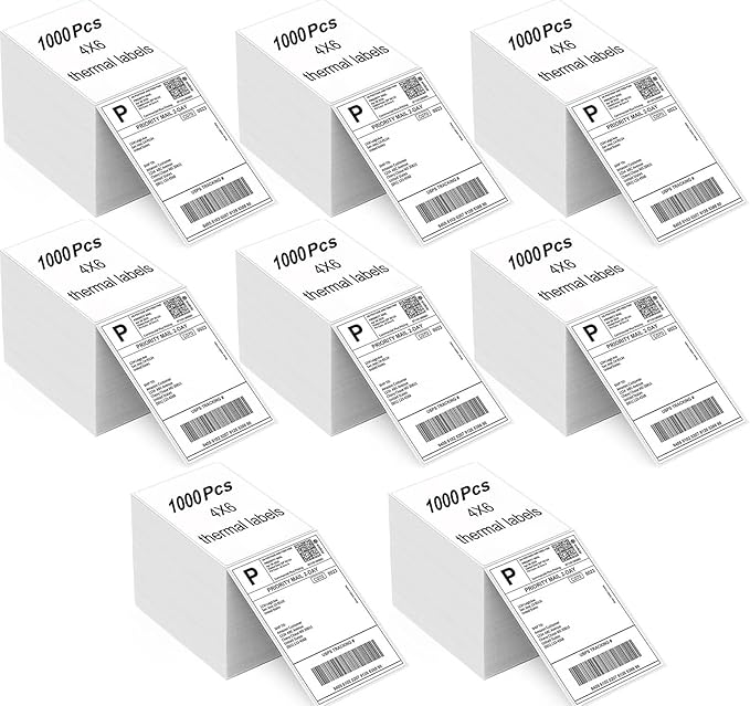 4" x 6" Direct Thermal Labels, Fanfold Shipping Package Tags, Perforated White Mailing Labels, Commercial Grade, Compatible with Rollo, MUNBYN Printers, 8000PCS