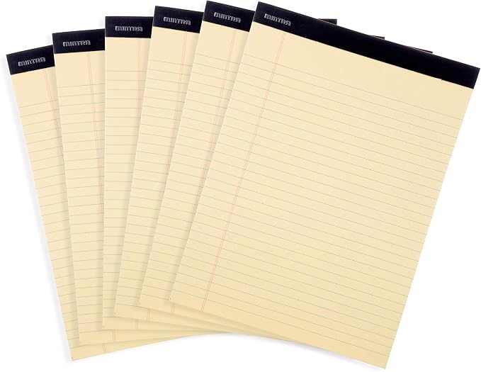 Mintra Office Canary Legal Pads - With Micro-perforated sheets, Smooth-lined paper, Ideal for Office Tasks, Assignments or Notes, Meetings, and Journaling, 6 pack Wide Ruled, Basic Pad, 8.5"x11"