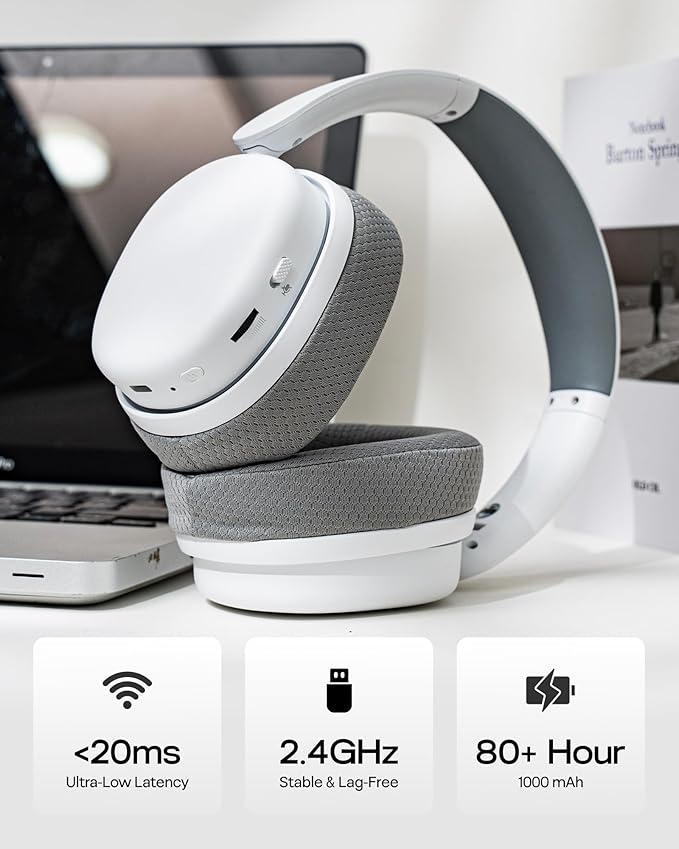 EPOMAKER X Aula G7 Pro Wireless Gaming Headset, Dual Mode BT5.3 & 2.4GHz, 7.1 Surround Sound, 80+ Hour Battery, RGB Light, with Noise Canceling Mic for PS5, PS4, Switch, PC (White)