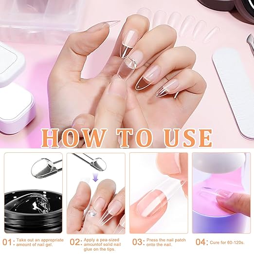 Solid Nail Glue Gel for Press On Nails Fake Nails Strong Clear Nail Tips Hard Gel for False Nails Nail Art DIY Home, UV Light Cured (Solid Glue for False Nail Tips, 10ml)
