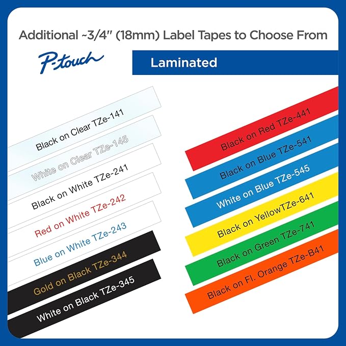 Brother Genuine P-Touch TZE-345 Tape, 3/4" (18 mm) Standard Laminated P-Touch Tape, White on Black, Laminated for Indoor or Outdoor Use, Water-Resistant, 26.2 ft (8 m), Single-Pack