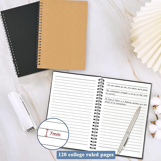 2Pack Small Spiral Notebook A5, 5.5x8.3” Notebook for Work 120Page Notepads | Colored Multipack College Ruled Notebooks A5 Kraft Spiral Bound Small Notebook Journal Lined Note Pads for Writing Journaling