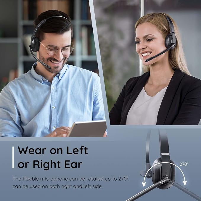 EKSA Bluetooth Headset, Wireless Headphones with AI-Powered Environmental Noise Cancelling Microphone (ENC) & Fast Charging Stand, Lightweight, 45Hrs On-Ear Headphone with USB Dongle for PC (Black)