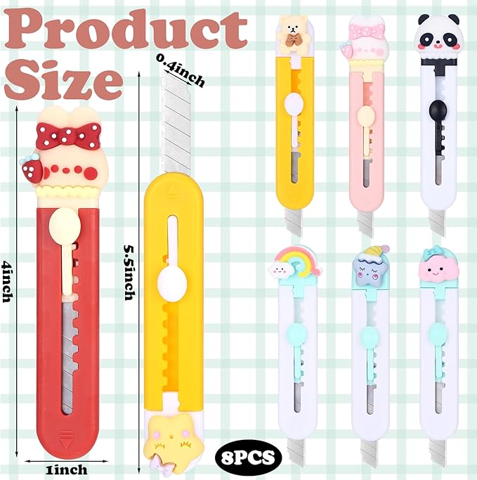 8 Pieces Cute Box Cutter Utility Retractable Mini Sharp Kawaii Knives Package Opener Paper Cutters for Office, Arts Crafts, Home Use (Nature,Bright Color)