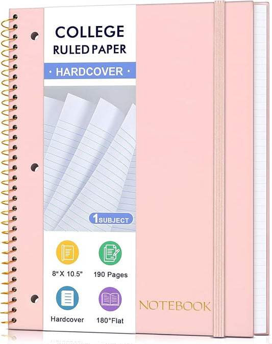 Spiral Notebook College Ruled Paper 8" x 10-1/2", 1 Subject Spiral Notebook, 3-Hole Punched Perforated Pages Ideal for School, Office, Writing, 95 Sheets Lined Journaling Notebook, Pink