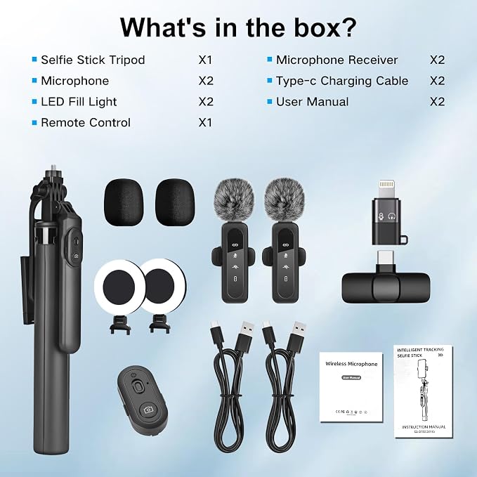 Vlogging Kit for iPhone/Android, Metal Selfie Stick Tripod for iPhone with Light and Microphone,70 inch Tall Adjustable Phone Tripod for TikTok/YouTube Starter Content Creator Essentials Kit
