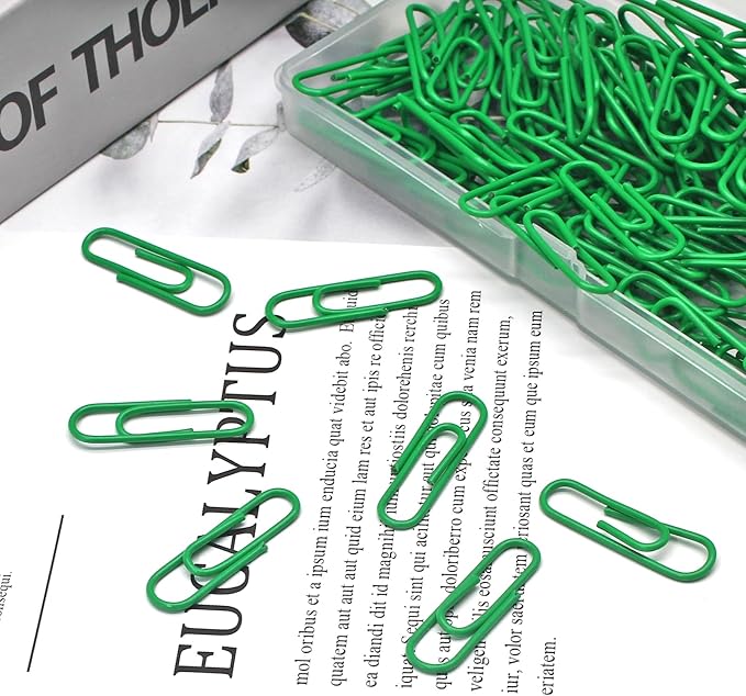 Luomorgo 120 Pcs Green Paper Clips - 1.1 Inch (28mm) Vinyl Coated Metal Paperclips for Office, School, Home, Bookmark & Document Organizer