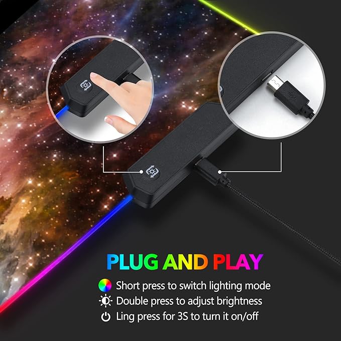 AIMSA Large Gaming Mouse Pad RGB, Keyboard Led Mousepad Extended 35.4 x 15.8 inch Non-Slip Rubber Base with 14 Lighting Modes Desk Mat, Colorful Galaxy Nebula