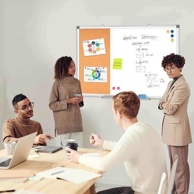 Magnetic Dry Erase White Board Cork Board Combo for Wall with Accessories | 36"x24" Vision Board Manifestation Whiteboard Corkboard Combination Aluminum Frame Home Office School Supplies ADHD Planner