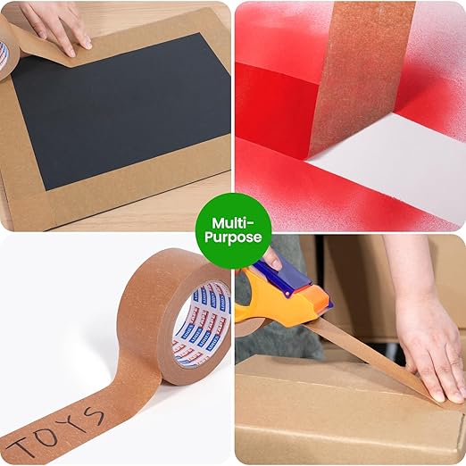 ADHES Kraft Paper Tape, 2 Inch x 60 Yards, Biodegradable Paper Packing Tape Writable & Uncoated Brown Shipping Tape for Shipping, Moving, Sealing