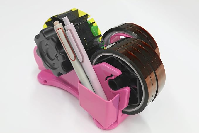 Enskatec Heat Tape Dispenser Sublimation with Compartment Slots, Semi-Automatic, Multiple Roll Cut 1" & 3" Core Double Reel Cores Sublimation for Heat Transfer Tape, Pink