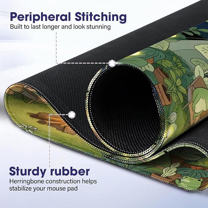 Large Extended Mouse Pad with Stitched Edges 35.4"x15.7" - Waterproof Desk Mat, Non-Slip Rubber Base for All-Desk Coverage, Perfect for Gaming Office Home, Frog03