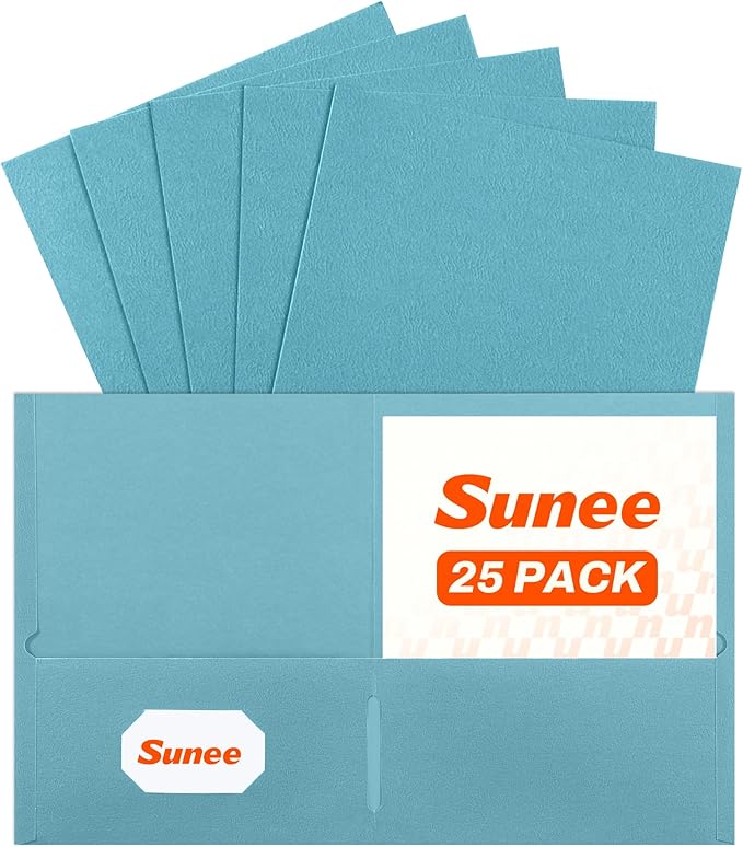 SUNEE Folders with Pockets (25 Pack, Warm Blue), 2 Pocket Folders Fit Letter Size, Paper File Folder for School Office Home Business, Textured Paper