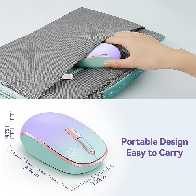 TECKNET Compact Ambidextrous Wireless Mouse for Laptop | 2.4G Quiet Computer Mouse with USB Receiver, 3 Adjustable DPI Portable Cordless Mice for Chromebook, Laptop, PC, Mac