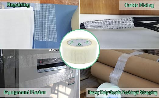 BOMEI PACK Transparent Bi-Directional Filament Strapping Tape, 6.7 Mil x 2 Inch x 30yds, Fiberglass Reinforced Tape