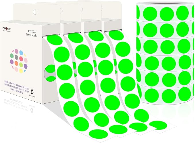 PARLAIM 10000PCS 1/2 Inch Round Color-Code Dot Stickers,Circle Color Coding Label Sticker for Home Office (Fluorescent Green)