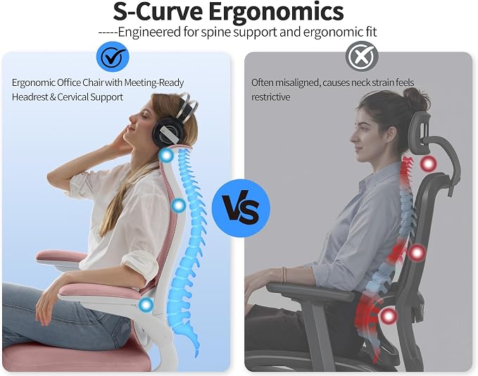 TRALT Office Chair Ergonomic Desk Chair - Gaming Chair with Lumbar Support | 330 LBS Home Office Desk Chairs , Reading Chair with Flip-up Armrests, Comfortable Computer Chairs (1, Pink)