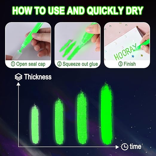 Matio Glow in The Dark Glue, 6 Pack Glue Stick Set, Non-Toxic Washable Glue Pens, Craft Glitter Bulk Gel, Assorted Color Slime Glues for DIY Art Project Painting Christmas Decor Supply