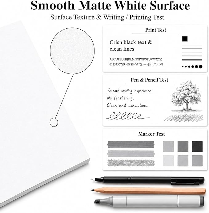 White Cardstock Paper, Card Stock Paper 8.5 x 11, 30 Sheets_85 lb | Cardstock Printer Paper 8.5" x 11", Smooth Matte Surface for Invitations, School Projects, Crafts & DIY Cards, 106 Brightness