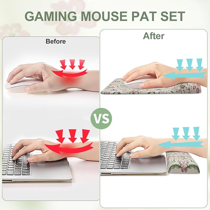 iCasso Mouse Pad with Wrist Rest, Large Desk Mat Set, Purple | Ergonomic Keyboard Pad with Wrist Support, Non-Slip Mouse Mat for Women, Cute Floral Computer Mat for Home Office Gaming