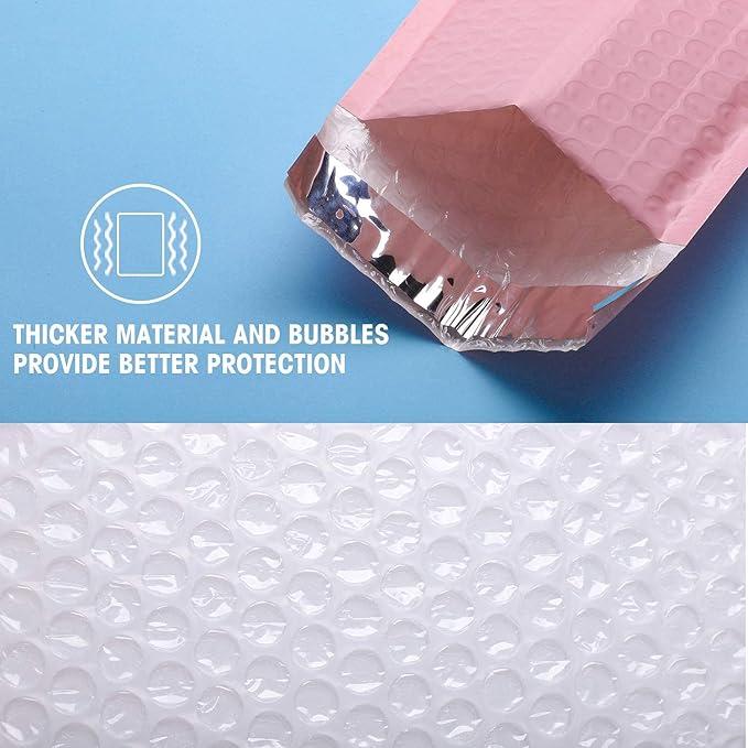 Metronic Small Bubble Mailers 4x8 800Pack Bulk Bubble Mailers Usable Size 4x7", Waterproof Shipping Envelopes Self-Seal Padded Envelopes, Packaging for Small Business, Jewelry, Light Pink