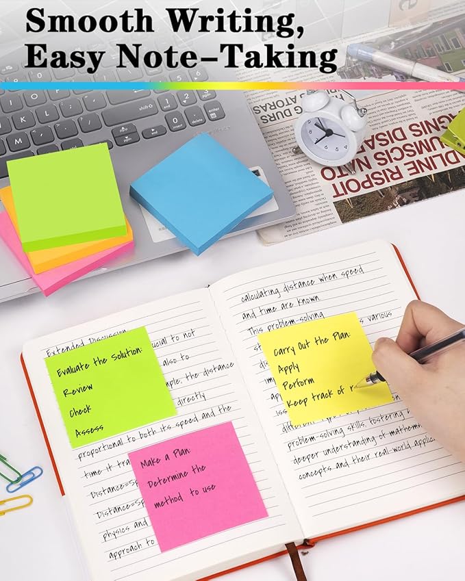Sticky Notes 3x3 Inches, Self-Stick 48 Pads Bulk, 100 Sheets/Pad, 6 Bright Colors, Adhesive Notes for Home, School, Office, Use on Walls, Doors, Windows