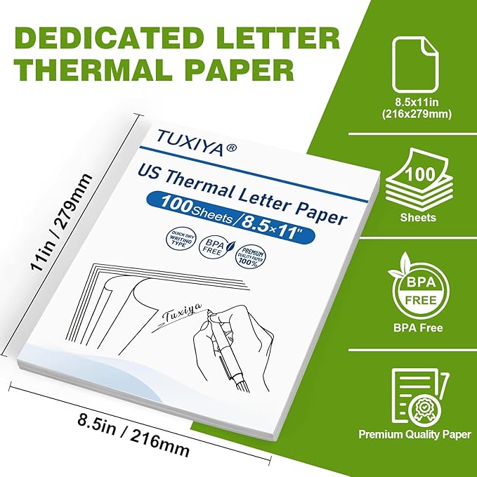 100 Sheets Thermal Printer Paper 8.5 x 11 Inch,BPA free Advanced Thermal Printing, US Letter Size Thermal Paper Compatible Most Portable Printers