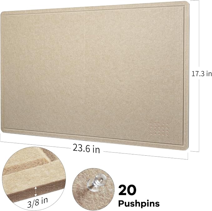 Felt Bulletin Board 24x18 inches, Decorative Pin Board for Home & Office | Cork Board Alternative for Wall with Push Pins, Display Mood Board for Photos, Notes & Reminders