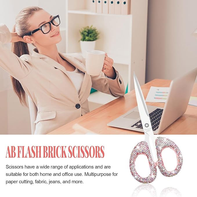 Koqye 6.3-Inch Pink Rhinestone Scissors - Stainless Steel Cute Scissors for Office, Home & Crafting, Decorative Bling Handle Paper Cutting Tool (Pink)