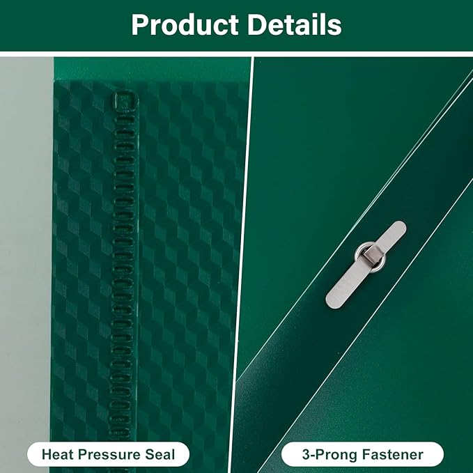 12-Pack Plastic Folders with Pockets and Prongs,2-Pocket Folders with 3 Fasteners, Poly Folders Holds 8-1/2" x 11" Paper for School/Office/Home, Green