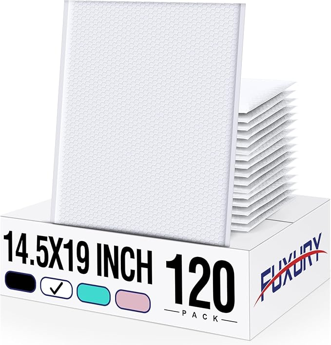 Fuxury Bubble Mailers Bulk 14.5x20" 120 Pack White Large Padded Envelopes | Usable Size 14.5x19" Self Seal Bubble Envelopes Padded Mailers Shipping Bags for Mailing book Clothes Small Business #7