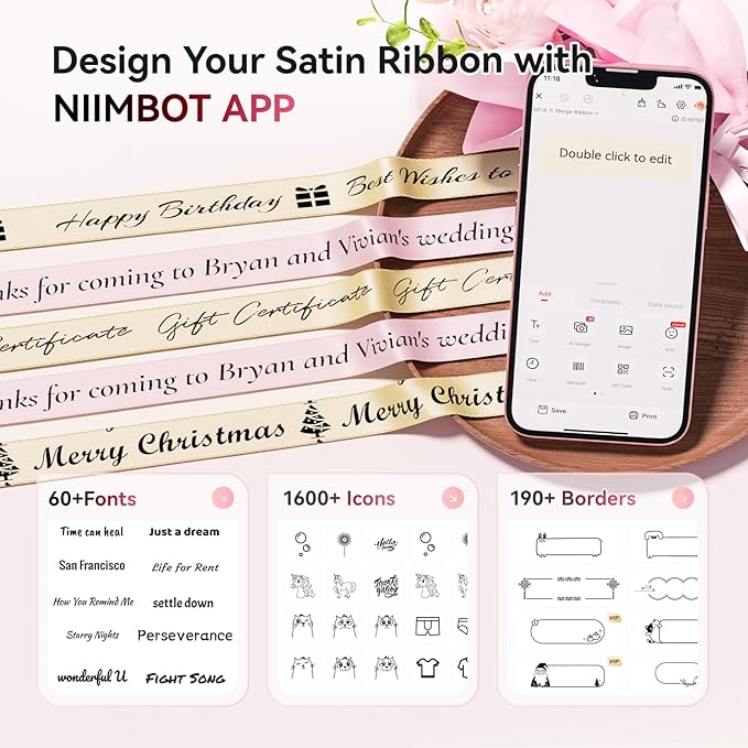 NIIMBOT N1 Ribbon & Tape Printer, Portable Label Maker Machine with Tape, Bluetooth Thermal Transfer Label Printer with Multiple Templates for Gift Wrapping, Wedding, Craft Work, Home Organization
