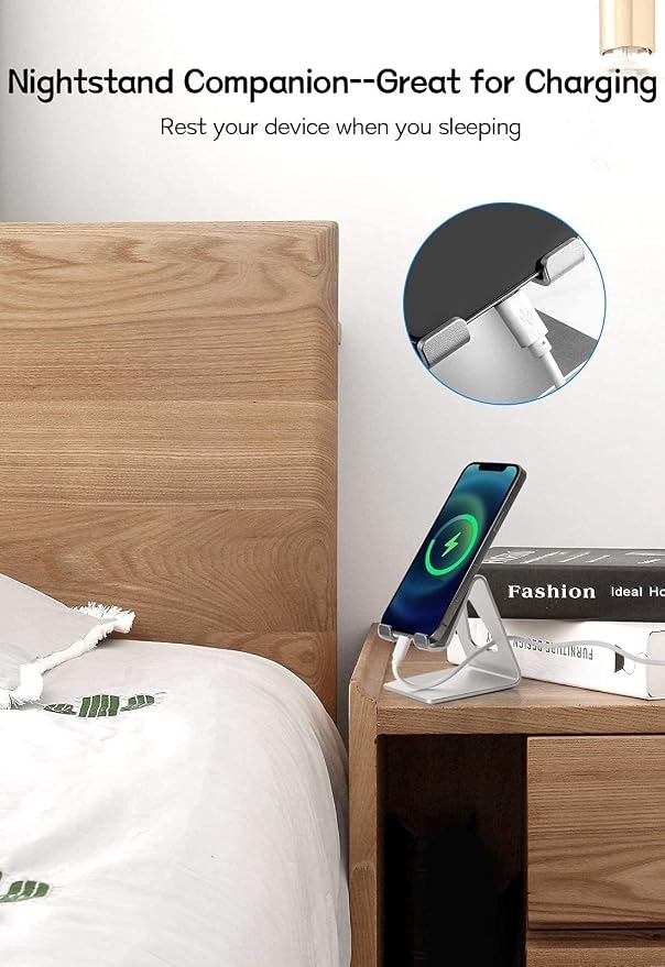 Aoviho Cell Phone Stand for Desk, Aluminum Phone Holder,Silver | Built to Last, Hands-Free Viewing, Fits iPhone 17/16/15 Series & Samsung Galaxy, Ideal for Home & Office