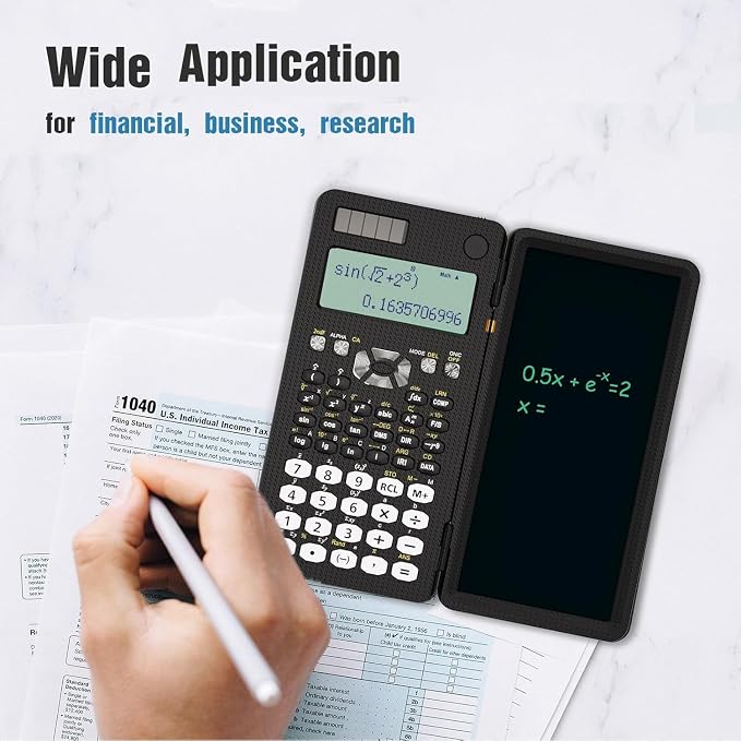 991MS 349 Functions 2-Line Display Scientific Desk Calculator with Notepad | ROATEE Scientific Calculator Back to Middle High School Supplies for Students Solar & Battery Powered, Foldable Easy to Carry