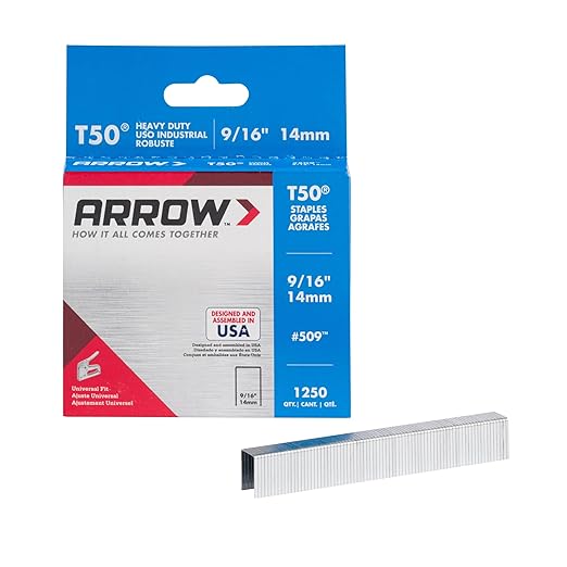 Arrow T50 9/16" Staples, 1250 Count | Heavy Duty, For Upholstery, Construction, Furniture, Crafts, Fit Arrow T50 Staple Guns, Hammer Tackers and Pneumatic Tools
