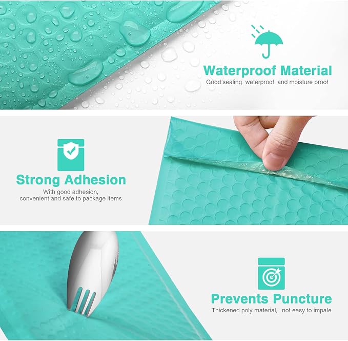 Metronic Teal Bubble Mailers 4x8 Inch 100 Pack Self-Seal Padded Envelopes | Usable Size 4x7" Waterproof Cushioning Bubble Mailer for Mailing, Shipping, Packaging, Small Items Business Supplies Bulk#000