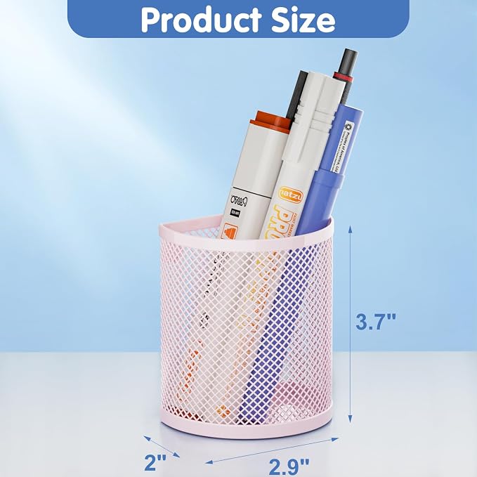 LUCYCAZ Magnetic Pen Holderr, 2 Pack Metal Stainless Steel Pen Basket | Locker Organizer Accessories, Powerful Magnet Pen Holder for Whiteboard,Refrigerator,Locker,Kitchen,Home,and Office Pink