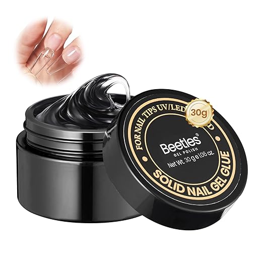 Beetles 30g Solid Nail Glue Gel for Nail Tips Clear Press On Nails, Beginner-Friendly, Hard Gel for Nail Extension & 3D Sculpting Nail Art, UV & LED Cured