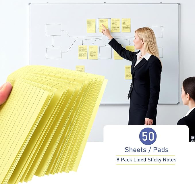 Lined Sticky Notes 3x5 in,400 Sheets,Clean Remove for Home,Back to School | 8 Pack Ruled Stickies Notepads,Smooth Writing,No ink bleed-through,Office Memo Note Pads for Reminders, Lists, and Planning