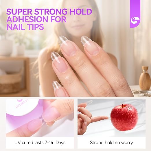 Strong Gel Nail Glue for Acrylic: Salon-Quality for Press On Fast UV Dry | Professional extra-strong bond for press-ons, lasts 7-14 days. Waterproof UV-cured brush-on for office/school/home