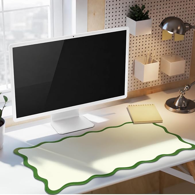 Hahafelt Scalloped Desk Mat Waterproof,Green,23.6 X 13.8 Inches | Coquette Preppy Style for School Office Makeup Vanity, Nonslip Gaming Desktop Protector with Scalloped Stitched Edge Mat