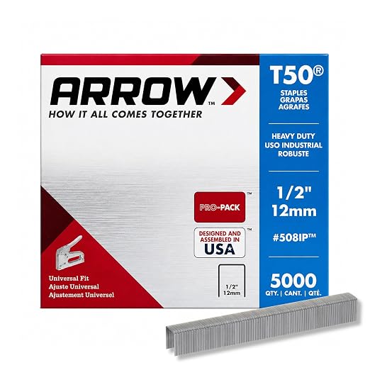 Arrow 508IP Heavy Duty T50 1/2-Inch Staples for Upholstery, Construction, Furniture, Crafts, 5000-Pack