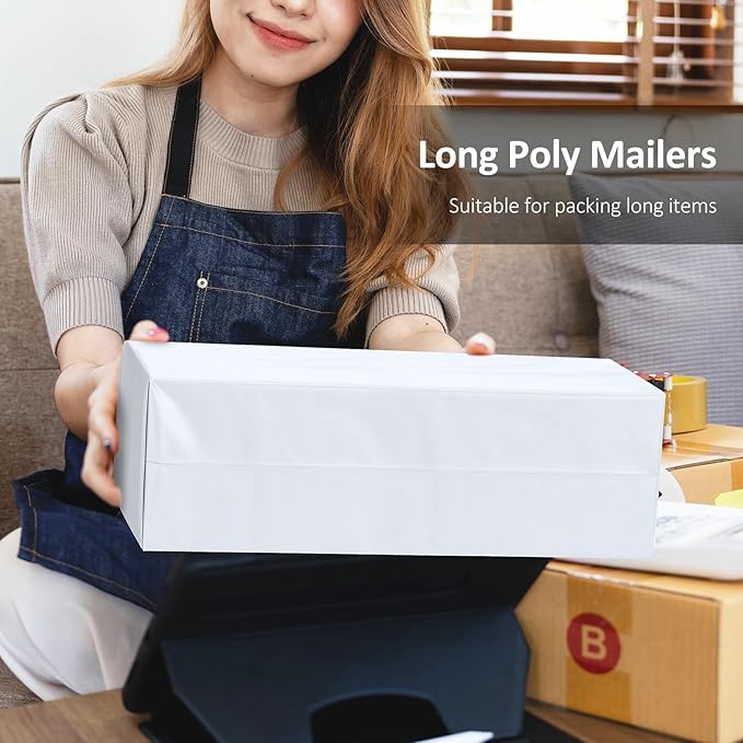 UCGOU 11.5x21 Long Poly Mailers White Shipping Bags Self-Sealing Waterproof and Tear-Proof Shipping Envelope for Small Business Envelopes Bag for Unique Items Long Mailers Poly Bags 50 Pack