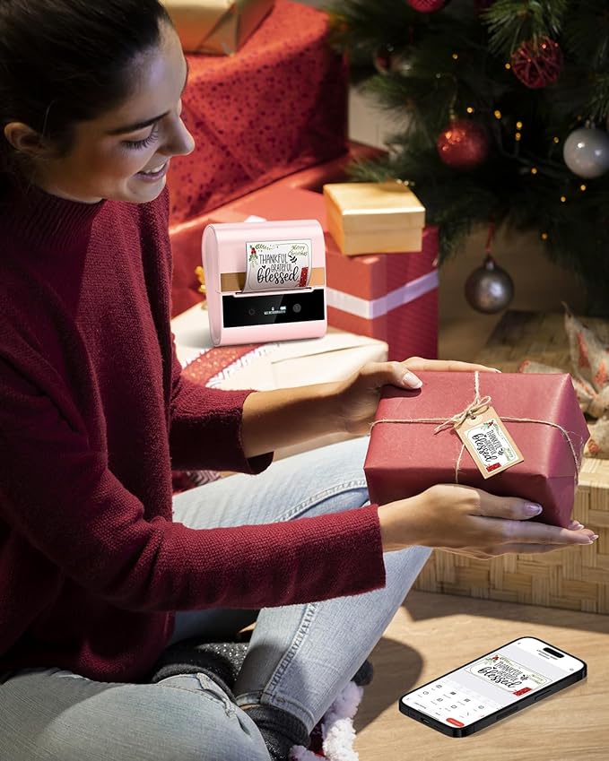 Phomemo Label Printer -M260 Address Label Maker Machine with Tapes,Bluetooth Thermal Label Printer, for Gift Decoration,Name Tag,Barcode,Logo, Easy to Use with Phones& PC - Pink