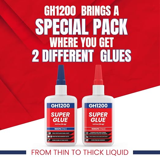57 Grams (2 oz) 100/1500 CPS (Thin/Thick) Super Glue All Purpose with Anti Clog Cap. Ca Glue - Adhesive SuperGlue. Cyanoacrylate Glue for Hard Plastics, DIY Craft, Metal 1 Oz Each