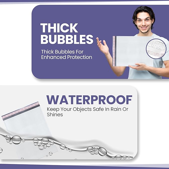 White Poly Bubble Mailers 14.50x20 Inch #7 | Self Seal Large Padded Envelopes | Air Cushioned Bubble Mailer | Usable Size 14.25x19 Inch | Waterproof Lightweight Mailing Shipping Bags | 100 Pack