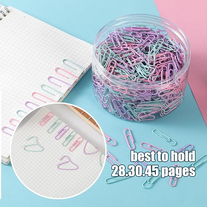 1600 PCS Pastel Colors Paper Clips Medium Size, Colored Paper Clips for Office Supplies, Colorful and Durable, Use for School Home (Macaron Colors, 1.3 inch)