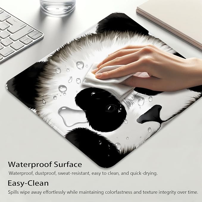 Close-up of a Panda's Face Mouse Pad, Adorable Giant Panda Desk Mat | Cute Mousepad Stitched, Anti-Slip Base Smooth Surface, 9.5 x 7.9 Inches